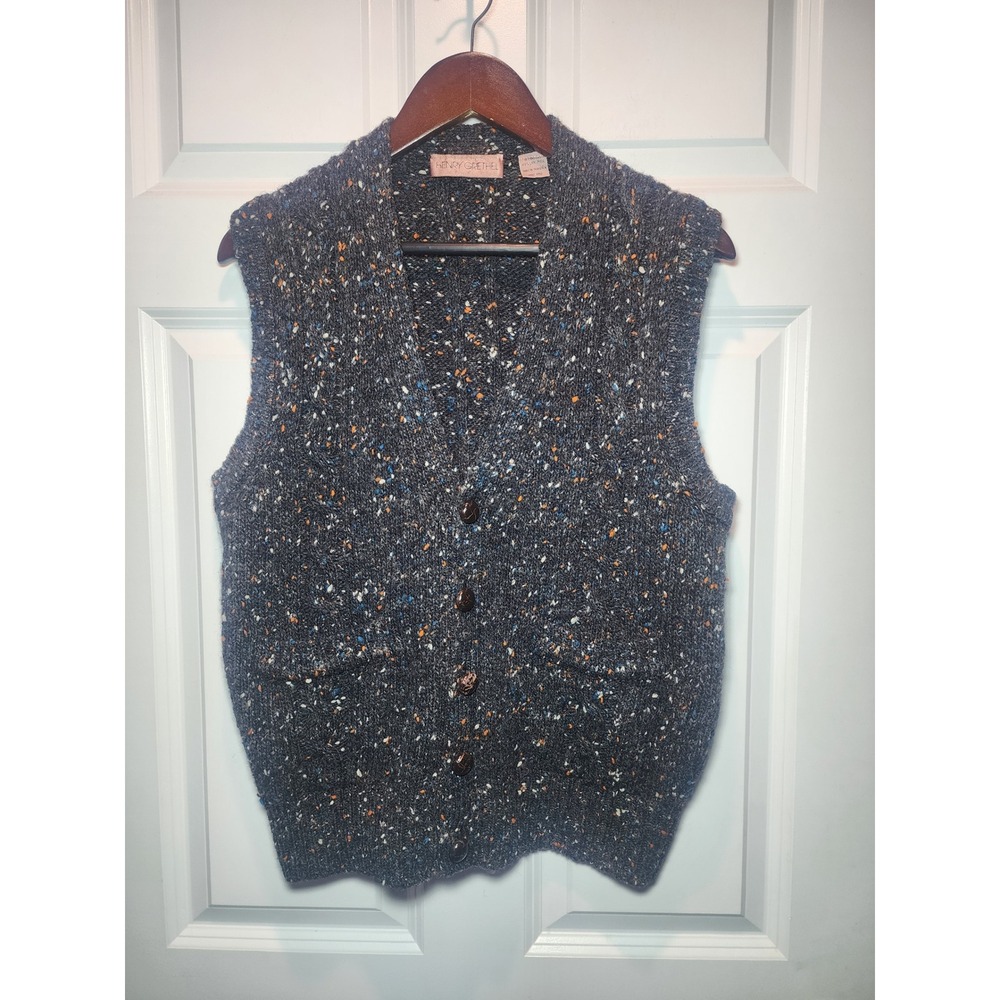 Henry Grethel Vintage 80s Wool Speckled Cardigan Vest Mens Small Gray Knit